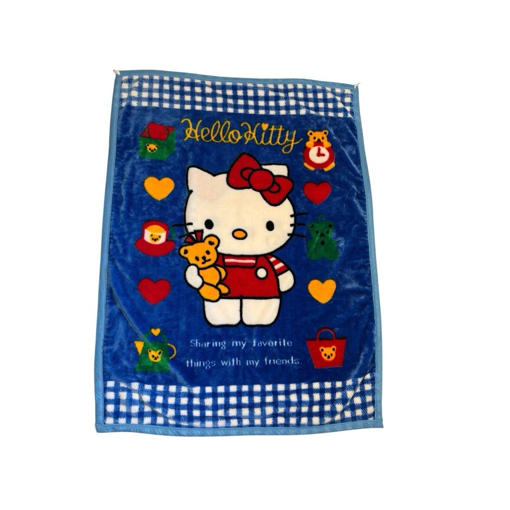 Vintage 90s Sanrio Hello Kitty Throw Plush Blanket Tapestry Wall Hanging Japan